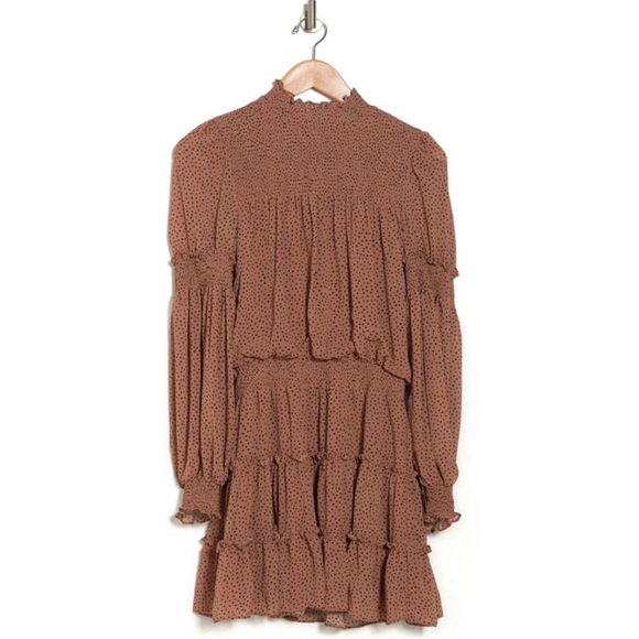 Mustard Seed: Mini Mock Neck Beige Black Polka Dot Dress Size M  Long sleeve - Picture 2 of 8